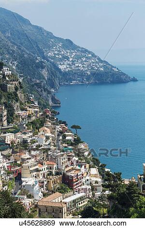 Stock Photo - Houses on hillside, Positano, Amalfi Peninsula, Campania, Italy. Fotosearch