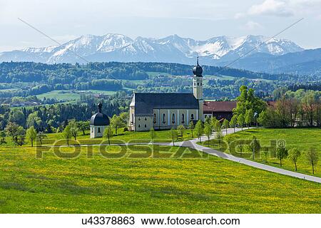 Stock Image - Pilgrimage church of Wilparting, Irschenberg, Upper Bavaria, Germany. Fotosearch