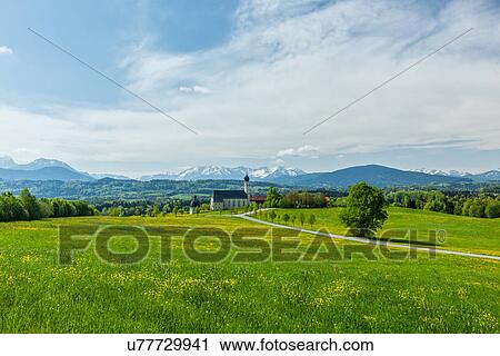 Stock Image - Pilgrimage church of Wilparting, Irschenberg, Upper Bavaria, Germany. Fotosearch