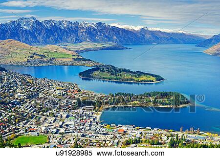 Queenstown and Lake Wakatipu, South Island, New Zealand View Large Photo Image Stock Photography - Queenstown and Lake Wakatipu, South Island, New Zealand. Fotosearch