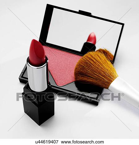 Rouge and lipstick with make up brush View Large Photo Image Stock Photo - Rouge and lipstick with make up brush. Fotosearch