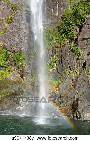 Waterfall, Milford Sound, Fiordland, South Island, Southland, New Zealand View Large Photo Image Stock Photo - Waterfall, Milford Sound, Fiordland, South Island, Southland, New Zealand. Fotosearch