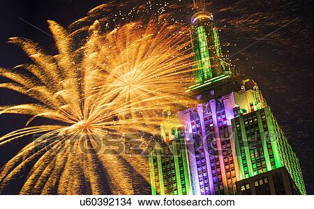 Empire state building with firework display View Large Photo Image Picture - Empire state building with firework display. Fotosearch