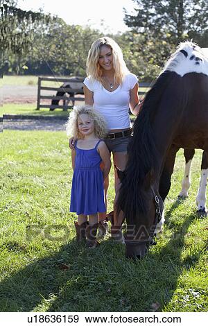Stock Photo - Mother with daughter (4-5) outdoors. Fotosearch