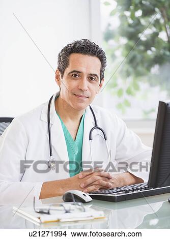 Picture - Portrait of doctor in office. Fotosearch
