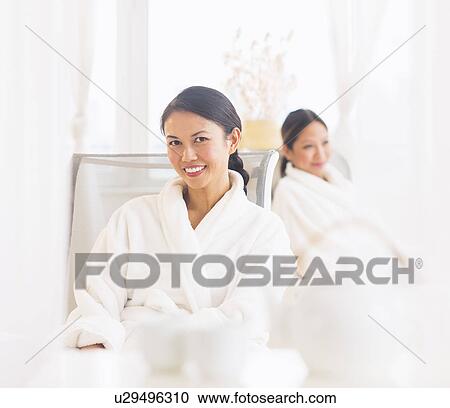 Stock Image - Portrait of two women in spa. Fotosearch