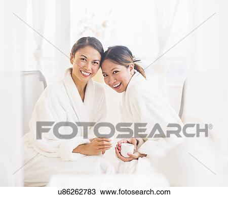 Stock Image - Portrait of two women in spa. Fotosearch