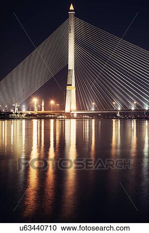 Stock Image - Rama VIII Bridge on Chao Phraya River. Fotosearch