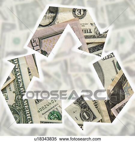 Recycling symbol made from paper money View Large Photo Image Stock Photography - Recycling symbol made from paper money. Fotosearch