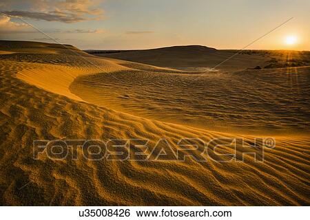Stock Photograph - Sunrise over sand dunes. Fotosearch