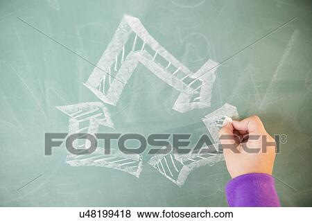 Stock Photo - View of arrows on blackboard and girl's hand. Fotosearch