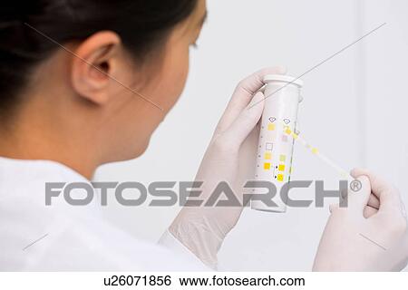 Stock Photograph - Female scientist testing urine sample. Fotosearch