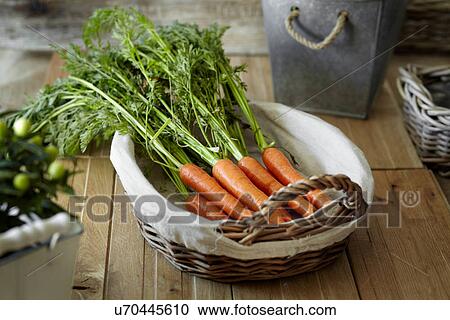 Stock Image - Fresh carrots in basket. Fotosearch