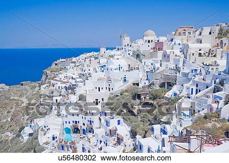 Stock Image - Oia village, Santorini, Greece. Fotosearch