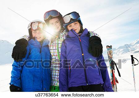 Portrait of brother and sisters in snow, Les Arcs, Haute-Savoie, France View Large Photo Image Picture - Portrait of brother and sisters in snow, Les Arcs, Haute-Savoie, France. Fotosearch