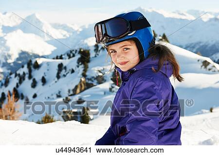 Portrait of girl in ski gear, Les Arcs, Haute-Savoie, France View Large Photo Image Stock Image - Portrait of girl in ski gear, Les Arcs, Haute-Savoie, France. Fotosearch