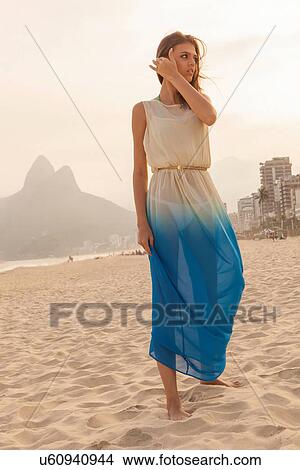 Picture - Portrait of young woman on Ipanema Beach, Rio de Janeiro, Brazil. Fotosearch
