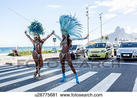 Stock Photography Of Samba Dancers Stopping Traffic Ipanema Beach Samba Dancers Stopping Traffic Ipanema Beach Rio De Janeiro Brazil