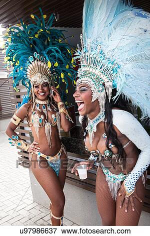 Stock Photo - Samba dancers taking a break, Rio De Janeiro, Brazil. Fotosearch