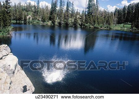 Stock Image - Splashes in lake, Five Lakes, California, USA. Fotosearch