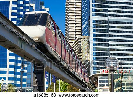 Stock Image - Sydney monorail and train, Sydney, Australia. Fotosearch