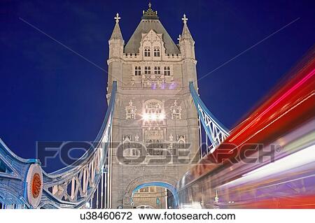 Stock Image - Tower Bridge and double decker bus, London, UK. Fotosearch