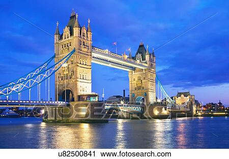 Stock Image - Tower Bridge in evening, London, UK. Fotosearch