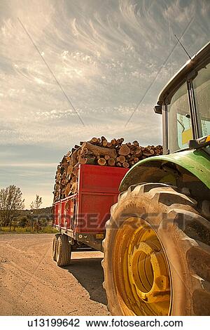 Tractor with logs in trailer View Large Photo Image Stock Image - Tractor with logs in trailer. Fotosearch