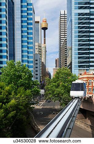 Train on Sydney monorail, Sydney, Australia View Large Photo Image Stock Photo - Train on Sydney monorail, Sydney, Australia. Fotosearch