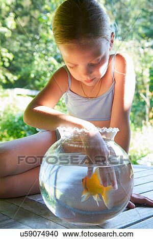 Young girl with fingers in goldfish bowl View Large Photo Image Stock Image - Young girl with fingers in goldfish bowl. Fotosearch