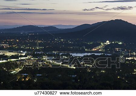 Stock Photo - Aerial view of downtown during sunset. Fotosearch