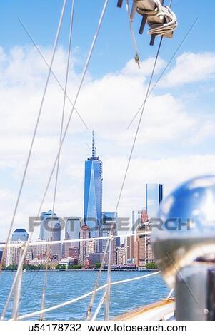 Stock Image - Cityscape with Manhattan and Freedom Tower. Fotosearch