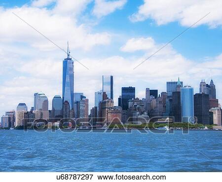 Cityscape with Manhattan and Freedom Tower View Large Photo Image Stock Photo - Cityscape with Manhattan and Freedom Tower. Fotosearch