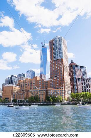 Stock Photography - Cityscape with Manhattan and Freedom Tower. Fotosearch
