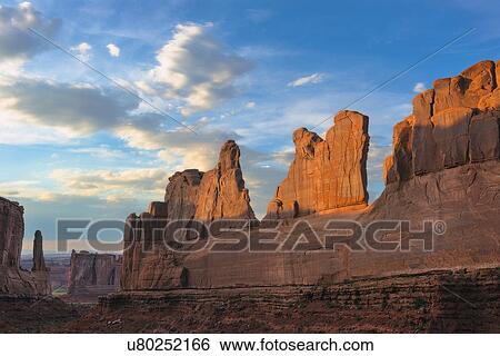 Stock Photograph - Eroded rock formations at sunrise. Fotosearch