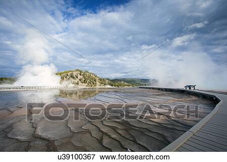 Erupting Grand Prismatic geyser View Large Photo Image Stock Photo - Erupting Grand Prismatic geyser. Fotosearch