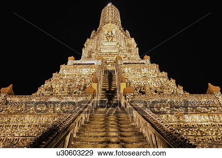 Facade of Wat Arun Temple at night View Large Photo Image Stock Photo - Facade of Wat Arun Temple at night. Fotosearch