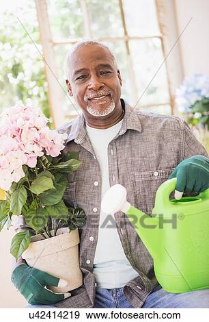 Stock Photo - Portrait of man working in greenhouse. Fotosearch
