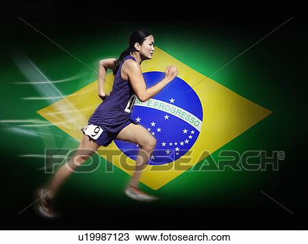 Asian woman running in front of Brazilian Flag View Large Photo Image Stock Image - Asian woman running in front of Brazilian Flag. Fotosearch