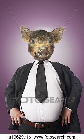 Stock Photography - Businessman with pigs head. Fotosearch