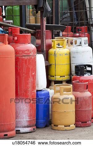 Stock Photograph - Close-up view of Gas canisters. Fotosearch
