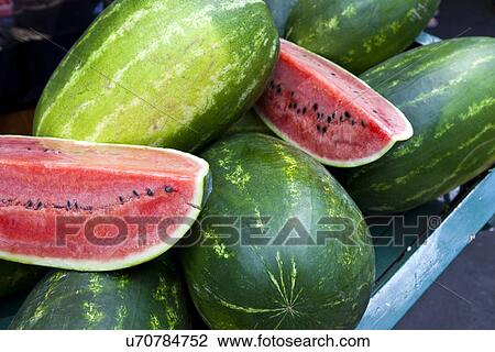 Stock Image - Close up view of watermelons. Fotosearch