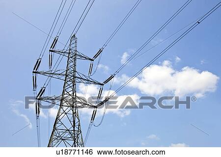 Stock Photograph - Electricity Pylon against clear sky. Fotosearch