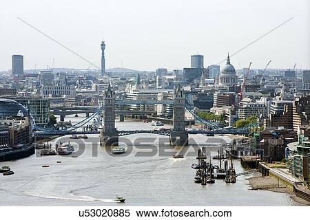 Elevated view of Tower Bridge and St Pauls, London View Large Photo Image Stock Photography - Elevated view of Tower Bridge and St Pauls, London. Fotosearch