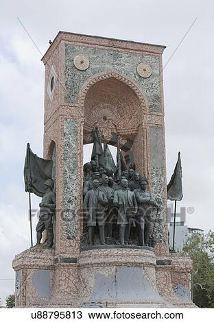 Stock Image - Famous Statue in Taxim Square, Istanbul honouring Turkish Heroes Mustafa Ataturk and Ismet Inonu. Fotosearch