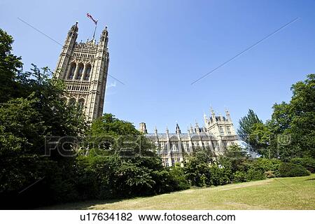 Stock Image - Houses of parliament from below. Fotosearch