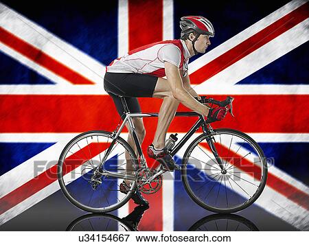 Male Cyclist cycling in front of Union Jack Flag View Large Photo Image Stock Photo - Male Cyclist cycling in front of Union Jack Flag. Fotosearch
