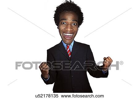 Stock Photography - Man with large Bobble head celebrating. Fotosearch