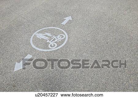 Stock Photo - Pedestrians and bicycle lane road sign. Fotosearch