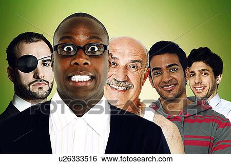 Stock Photograph - Portrait of multi-ethnic friends standing in front of green background . Fotosearch